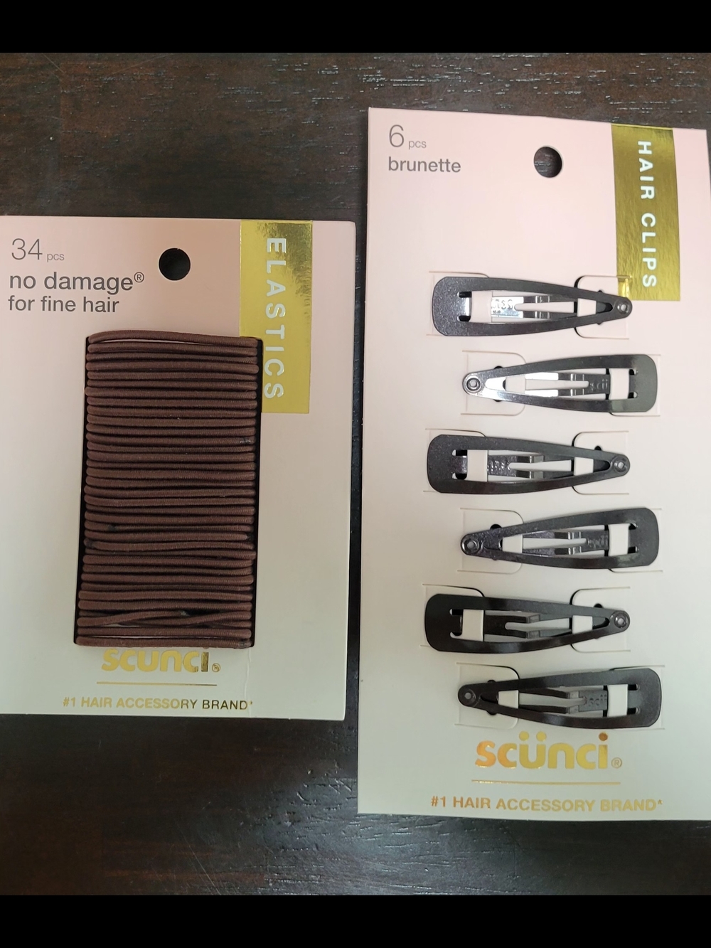scunci Brown Elastic Hair Tie & Snap Clip Set